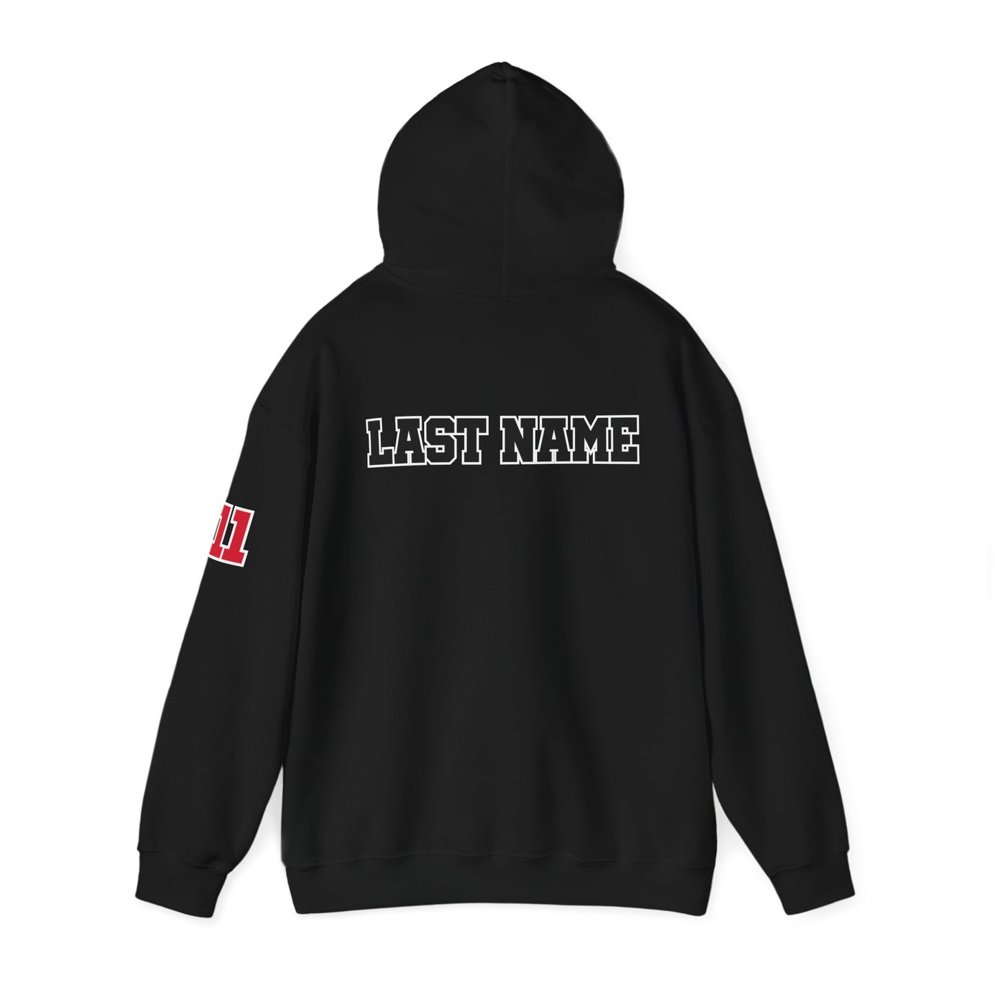 PERSONALIZED Unisex Heavy Blend™ Hooded Sweatshirt Last Name and One Number on Sleeve