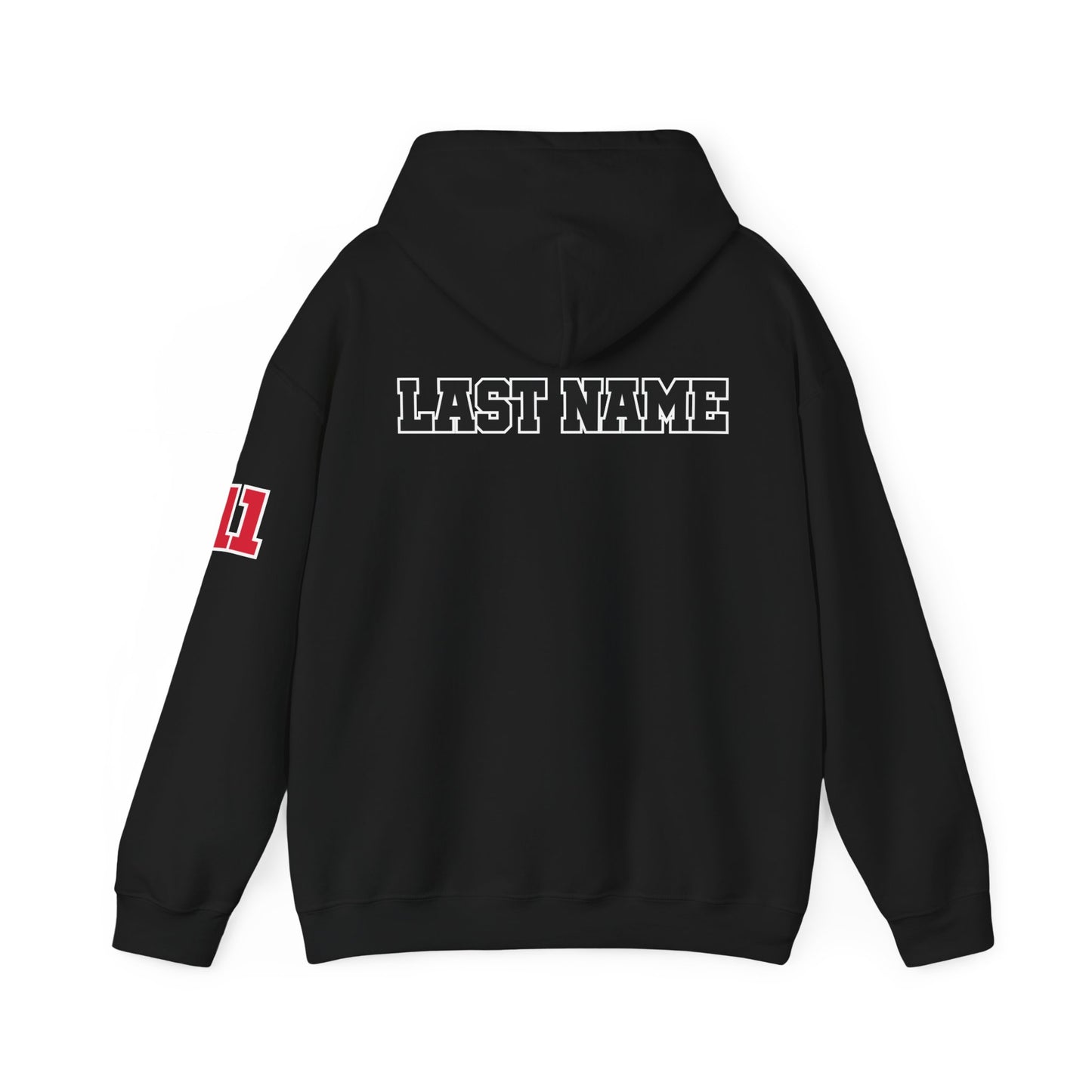 PERSONALIZED Unisex Heavy Blend™ Hooded Sweatshirt Last Name and One Number on Sleeve